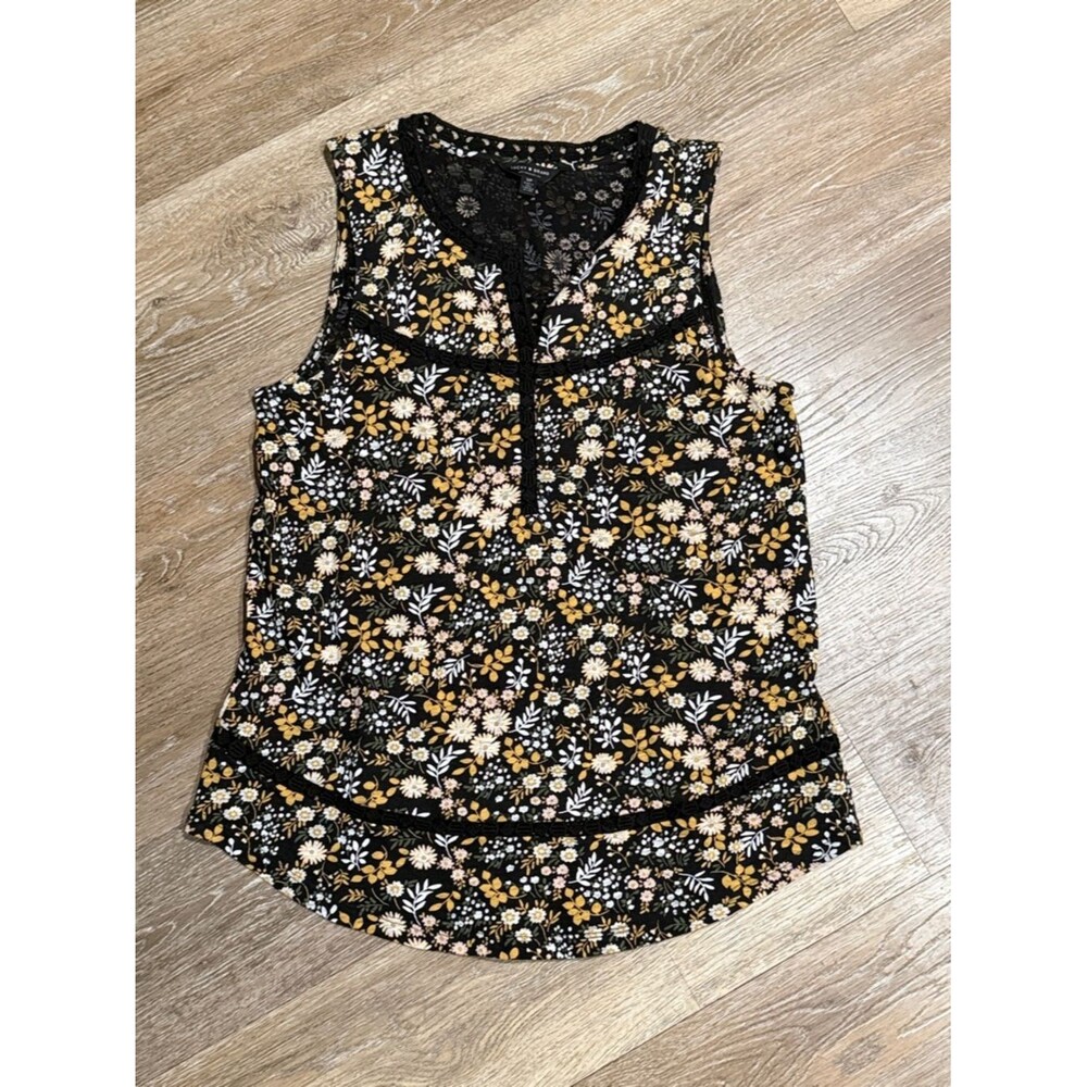 Lucky Brand Black Floral Lace-Trim Sleeveless Camisole